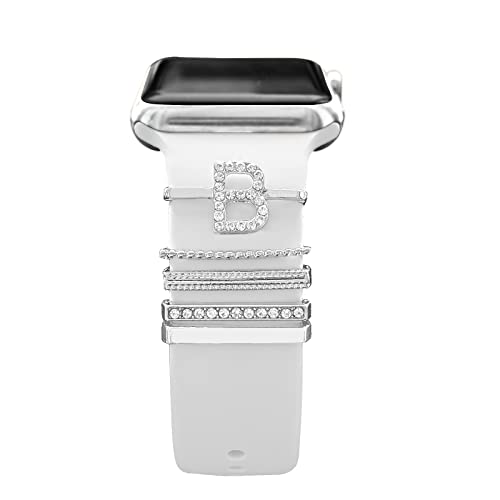 YuiYuKa 5Pcs Charms für Apple Watch Armband 46mm 42mm 44mm 40mm 41mm 45mm 38mm 49mm Damen,Dekorative Ring iWatch Series 10 9 8 7 6 5 4 3 SE/Galaxy Watch 7 6 5 4 Smart Watch Band Metall Shiny Zubehör von YuiYuKa