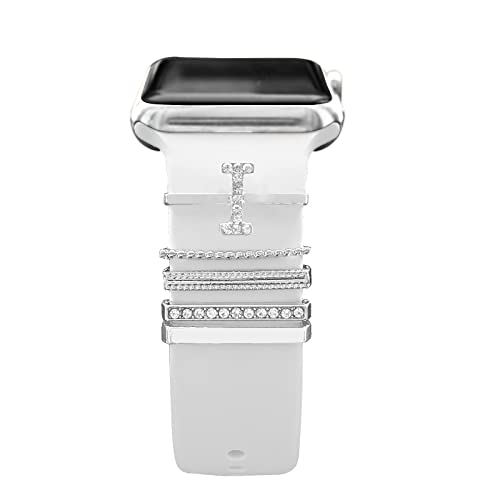 YuiYuKa 5Pcs Charms für Apple Watch Armband 46mm 42mm 44mm 40mm 41mm 45mm 38mm 49mm Damen,Dekorative Ring iWatch Series 10 9 8 7 6 5 4 3 SE/Galaxy Watch 7 6 5 4 Smart Watch Band Metall Shiny Zubehör von YuiYuKa