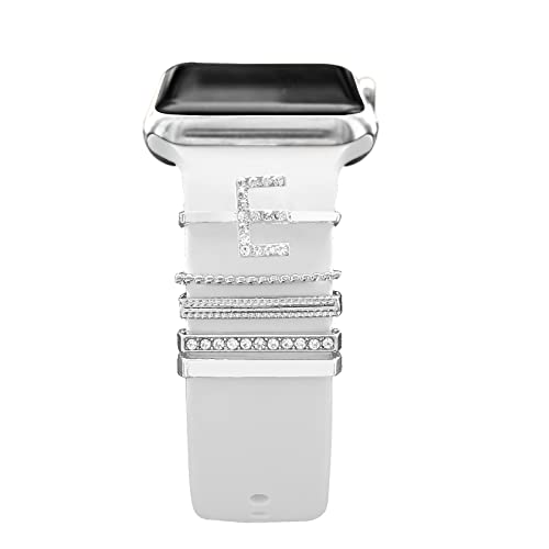 YuiYuKa 5Pcs Charms für Apple Watch Armband 46mm 42mm 44mm 40mm 41mm 45mm 38mm 49mm Damen,Dekorative Ring iWatch Series 10 9 8 7 6 5 4 3 SE/Galaxy Watch 7 6 5 4 Smart Watch Band Metall Shiny Zubehör von YuiYuKa