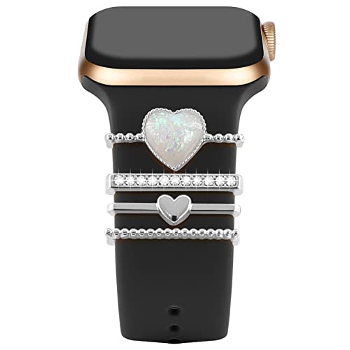 YuiYuKa 5Pcs Charms für Apple Watch Armband 46mm 42mm 44mm 40mm 41mm 45mm 38mm 49mm Damen,Dekorative Ring iWatch Series 10 9 8 7 6 5 4 3 SE/Galaxy Watch 7 6 5 4 Smart Watch Band Metall Shiny Zubehör von YuiYuKa