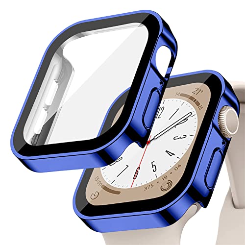 YuiYuKa Hard Hülle kompatibel für Apple Watch Series 8/7 45mm 41mm mit gehärtetem Glas Displayschutz,für iWatch Series 6/5/4/SE 44MM 40MM Voller Schutz Protective Case Ultra dünn[HD],blau von YuiYuKa