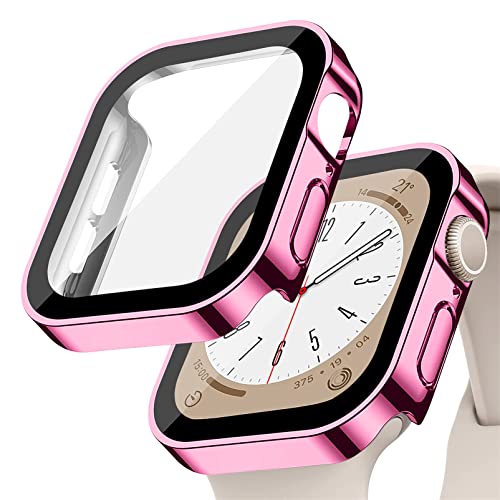 YuiYuKa Hard Hülle kompatibel für Apple Watch Series 8/7 45mm 41mm mit gehärtetem Glas Displayschutz,für iWatch Series 6/5/4/SE 44MM 40MM Voller Schutz Protective Case Ultra dünn[HD],rosa von YuiYuKa