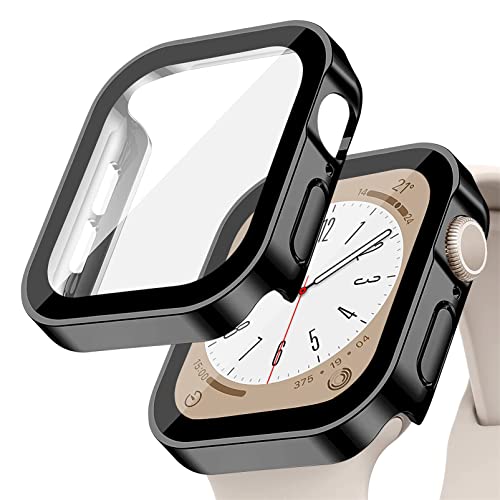 YuiYuKa Hard Hülle kompatibel für Apple Watch Series 8/7 45mm 41mm mit gehärtetem Glas Displayschutz,für iWatch Series 6/5/4/SE 44MM 40MM Voller Schutz Protective Case Ultra dünn[HD],schwarz von YuiYuKa
