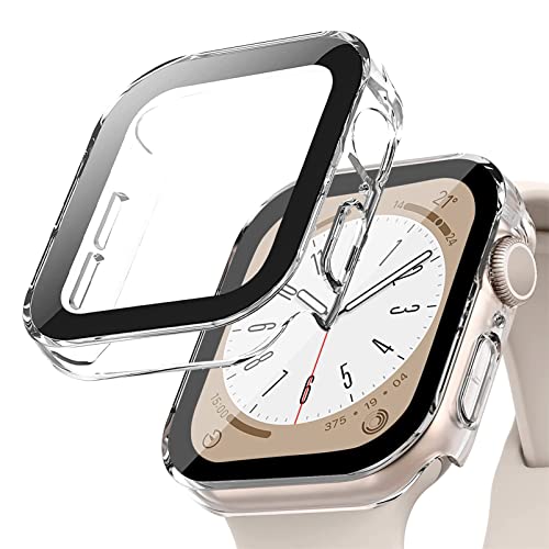 YuiYuKa Hard Hülle kompatibel für Apple Watch Series 8/7 45mm 41mm mit gehärtetem Glas Displayschutz,für iWatch Series 6/5/4/SE 44MM 40MM Voller Schutz Protective Case Ultra dünn[HD],transparent von YuiYuKa