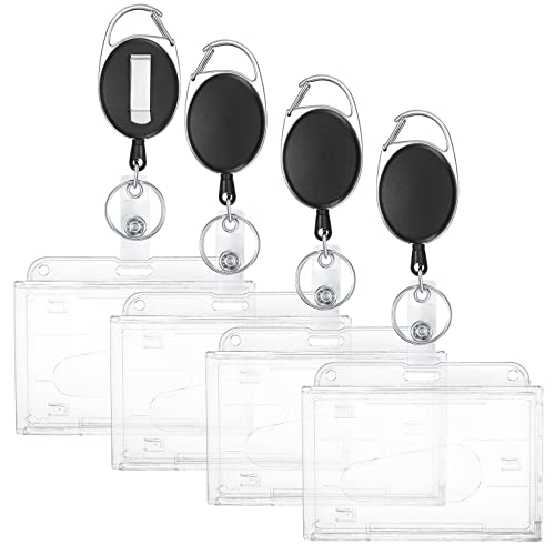 4 Stück Ausweishüllen mit Schlüssel einziehbarem, Kartenhalter Schlüsselanhänger Ausziehbar Set, Ausweishalter mit Clips, Kartenhülle mit Schlüsselband für Ausweise von Yukaiwn