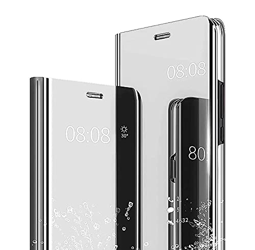 YukeTop Handyhülle für Samsung Galaxy S23 Plus Hülle, Smart Mirror Flip Case Standfunktion, Spiegelbeschichtung Ganzkörper 360°Smart Cover Schutzhülle für Samsung Galaxy S23 Plus.(Silber) von YukeTop