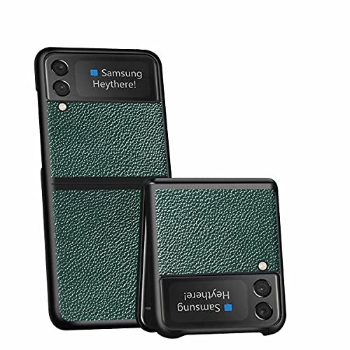YukeTop Handyhülle für Samsung Galaxy Z Flip 3 Hülle, Lederstruktur + PC-Rahmen, Anti-Drop, 180° Nach Belieben Faltbar, Rundumschutz Cover Schutzhülle für Samsung Galaxy Z Flip 3.(Grün) von YukeTop