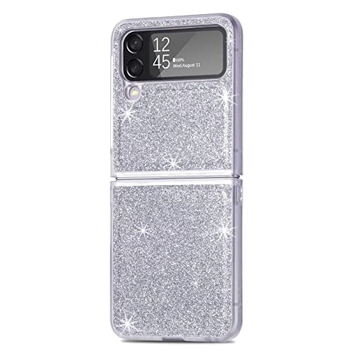 YukeTop Handyhülle für Samsung Galaxy Z Flip 4 Hülle, Lederstruktur + PC-Rahmen, Anti-Drop, Gefaltete Cover Schutzhülle für Samsung Galaxy Z Flip 4.(Silber-) von YukeTop