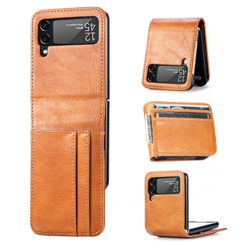 YukeTop Handyhülle für Samsung Galaxy Z Flip 4 Hülle, Lederstruktur + PC-Rahmen, Mehrere Kartenfächer, Anti-Drop, Rundumschutz Cover Schutzhülle für Samsung Galaxy Z Flip 4.(Gelb) von YukeTop