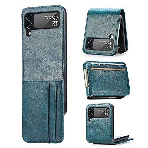 YukeTop Handyhülle für Samsung Galaxy Z Flip 4 Hülle, Lederstruktur + PC-Rahmen, Mehrere Kartenfächer, Anti-Drop, Rundumschutz Cover Schutzhülle für Samsung Galaxy Z Flip 4.(Grün) von YukeTop