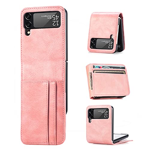 YukeTop Handyhülle für Samsung Galaxy Z Flip 4 Hülle, Lederstruktur + PC-Rahmen, Mehrere Kartenfächer, Anti-Drop, Rundumschutz Cover Schutzhülle für Samsung Galaxy Z Flip 4.(Roségold) von YukeTop