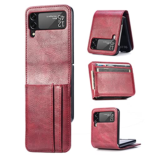 YukeTop Handyhülle für Samsung Galaxy Z Flip 4 Hülle, Lederstruktur + PC-Rahmen, Mehrere Kartenfächer, Anti-Drop, Rundumschutz Cover Schutzhülle für Samsung Galaxy Z Flip 4.(Rot) von YukeTop