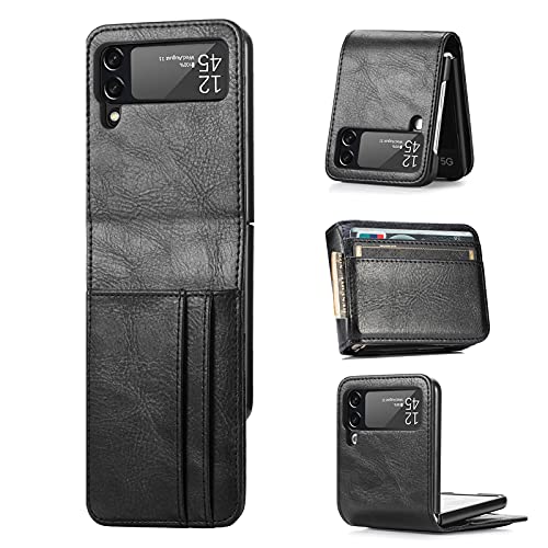 YukeTop Handyhülle für Samsung Galaxy Z Flip 4 Hülle, Lederstruktur + PC-Rahmen, Mehrere Kartenfächer, Anti-Drop, Rundumschutz Cover Schutzhülle für Samsung Galaxy Z Flip 4.(Schwarz) von YukeTop