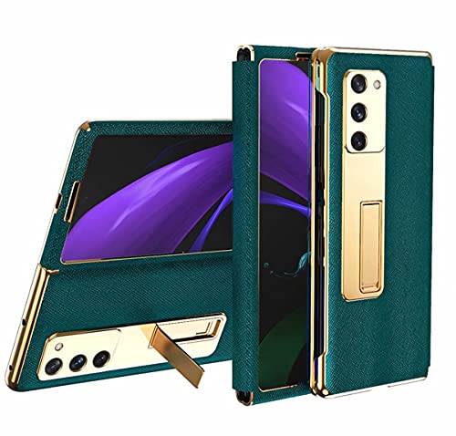 YukeTop Handyhülle für Samsung Galaxy Z Fold 2 Hülle, Rahmen mit Harter PC-Beschichtung + Lederdesign, Halterung, Robust, Rundumschutz Cover Schutzhülle für Samsung Galaxy Z Fold 2.(Grün) von YukeTop