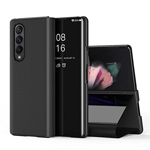 YukeTop Handyhülle für Samsung Galaxy Z Fold 4 Hülle, Smart Mirror Flip Case Standfunktion, Spiegelbeschichtung Ganzkörper 360°Smart Cover Schutzhülle für Samsung Galaxy Z Fold 4.(Schwarz) von YukeTop