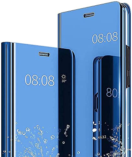 YukeTop Handyhülle für Xiaomi Poco M5 Hülle, Smart Mirror Flip Case Standfunktion, Spiegelbeschichtung Ganzkörper 360°Smart Cover Schutzhülle für Xiaomi Poco M5.(Blau) von YukeTop