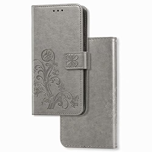 YukeTop Hülle für LG K52, Mit Standfunktion und Kartenfächer Case, Premium Leder Cover Wallet Schutzhülle Tasche Handyhülle für LG K52.(Grau) von YukeTop