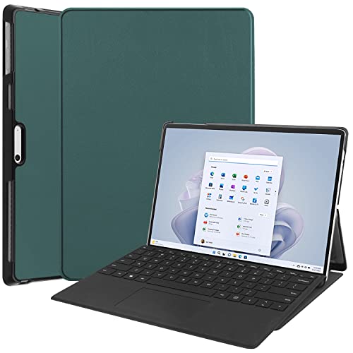 YukeTop Hülle für Microsoft Surface Pro 9, PU Slim Cover, mit Auto Sleep/Wake up Hard Trifold Stand Cover, Hülle für Microsoft Surface Pro 9.(Dunkelgrün) von YukeTop