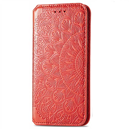 YukeTop Hülle für Motorola One Vision, Mit Standfunktion und Kartenfächer Case, Premium Leder Cover Wallet Schutzhülle Tasche Handyhülle für Motorola One Vision.(Rot) von YukeTop