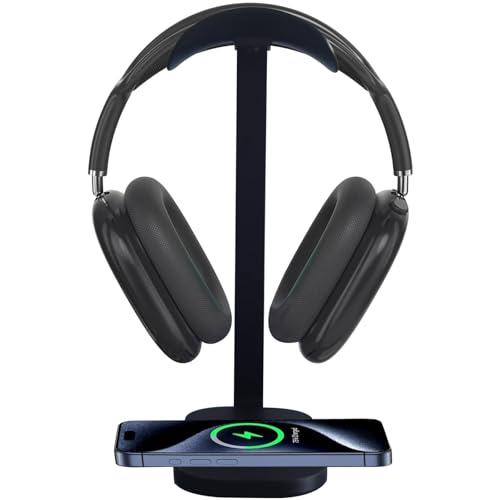 Yukrilt Kopfhörerständer mit kabellosem Laden, 15 W Gaming-Headset-Halter für den Schreibtisch, Aluminium-Stützstange, Silikon-Pad-Kopfstütze, geeignet für alle Kopfhörer Yukrilt Kopfhörerständer mit kabellosem Laden, 15 W Gaming-Headset-Halter für den Schreibtisch, Aluminium-Stützstange, Silikon-Pad-Kopfstütze, geeignet für alle Kopfhörer von Yukrilt