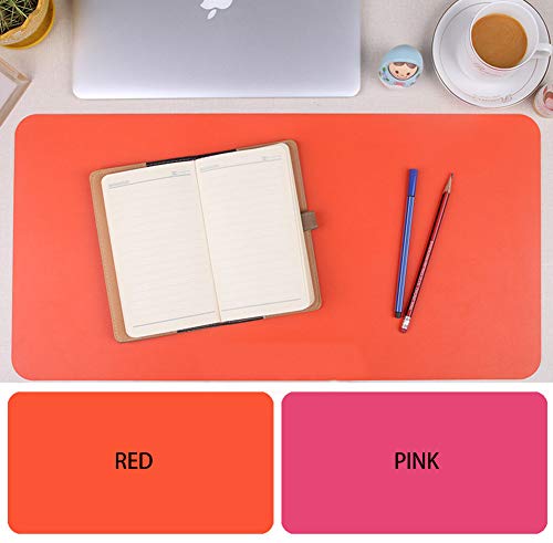 Doppelseitige, multifunktionale Schreibtischunterlage, PU-Leder, wasserdicht, Schreibunterlage, Mausunterlage für Büro, Zuhause, 100 x 50 cm, Orange/Pink von Yuly