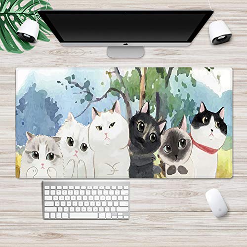 Super süße Cartoon-Schreibtischunterlage für Büro, Schreibtischunterlage, ultra-groß, Mauspad, rutschfest, Gummi, Schreibunterlage für Laptop, Schreibtisch, Tisch, 90 x 40 cm, 6 Katzen von Yuly