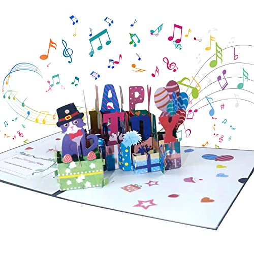 Geburtstagskarte mit Musik Happy Birthday, 3D Pop Up Karte Geburtstag, AusblasenLicht und spielen Happy Birthday Song Grußkarte für Männer, Frauen von YumSur