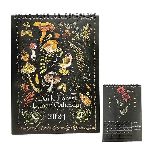 Wandkalender 2024, Dark Forests Lunar Kalender 2024 Art Deco Monatskalender Wandkalender, Kalender 2024 A4 Wandkalender Mit 12 Originalillustrationen von YumSur