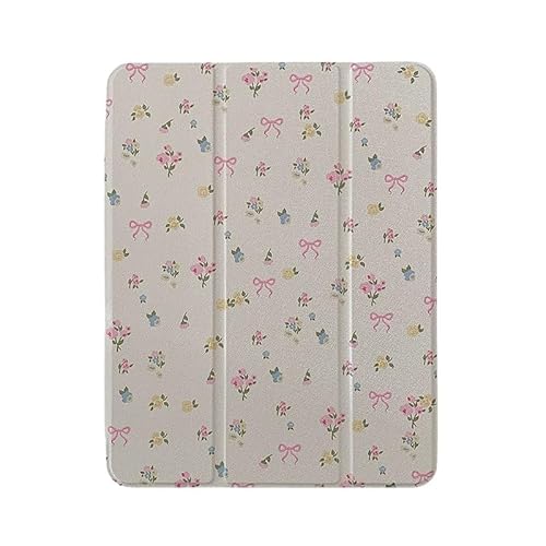 Hartschalen-Schutzhülle für Apple iPad 10 10. Generation 27,7 cm (11 Zoll), Modell 2022, dreifach verstellbar, mit Ständer, cremefarben, weiß, rosa, Schleife, Blumen, Blumen, erfrischend, schick, von Yume Case