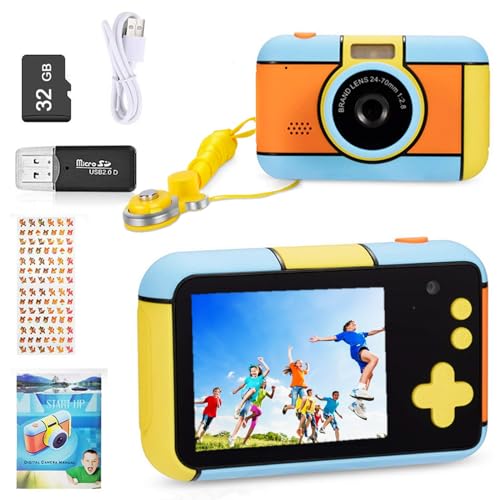 YunLone Kinderkamera DigitalKamera 2,4 Zoll Digital Kamera Selfie fotokamera 1080P FHD Video mit 32G Karte, 4X Zoom, Kids camera fotoapparat kinder für Jungen Mädchen 3 4 5 6 7 8 9 10 Jahre von YunLone