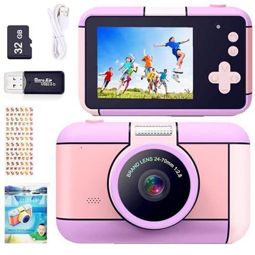 YunLone Kinderkamera DigitalKamera 2,4 Zoll Digital Kamera für Kinder Selfie fotokamera 1080P FHD Video mit 32G Karte, 4X Zoom, Kids camera fotoapparat für Jungen Mädchen 3 4 5 6 7 8 9 10 Jahre von YunLone