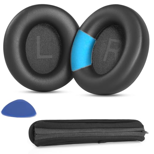 YunYiYi Q45 Ersatz-Ohrpolster, kompatibel mit Soundcore by Anker Space Q45, adaptive aktive Kopfhörer, Polsterung, Kopfband, Ohrmuscheln, Teile (Set 2) in Schwarz von YunYiYi