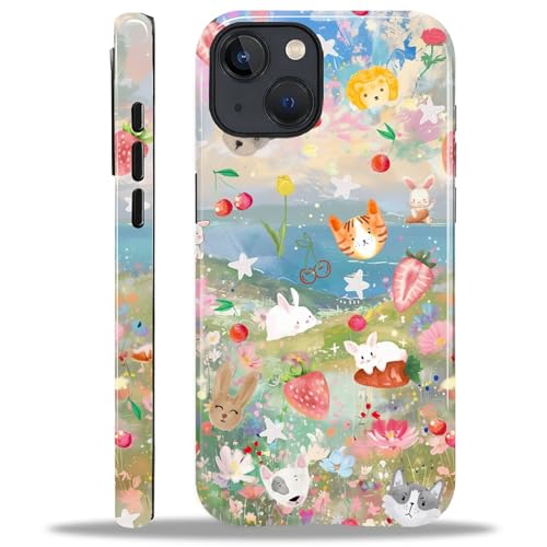 Yuning419 Kompatibel mit iPhone 14, Hybrid-Hartschalen-Schutzhülle, 2-lagig, stoßfest, robuste Handyhülle für iPhone 14, Kaninchen-Erdbeere und Blume Yuning419 Kompatibel mit iPhone 14, Hybrid-Hartschalen-Schutzhülle, 2-lagig, stoßfest, robuste Handyhülle für iPhone 14, Kaninchen-Erdbeere und Blume von Yuning419