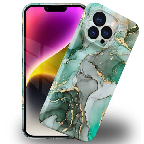 Yuning419 Schutzhülle kompatibel mit iPhone 13 Pro Max, grün-goldfarbene Marmor-Hülle für Mädchen und Jungen, vollständige Abdeckung, Musterdruck, weiches TPU, stoßfeste Schutzhülle für iPhone 13 Pro von Yuning419