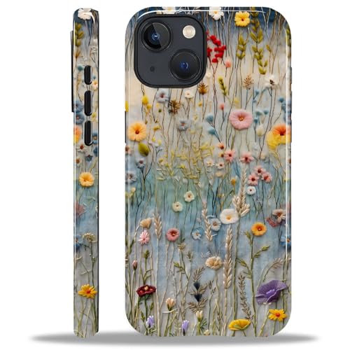 Yuning419 Schutzhülle kompatibel mit iPhone 14, Hybrid-Hartschalen-Schutzhülle, 2-lagig, stoßfest, robuste Handyhülle für iPhone 14, üppiges Feld mit verschiedenen bunten Blumen von Yuning419