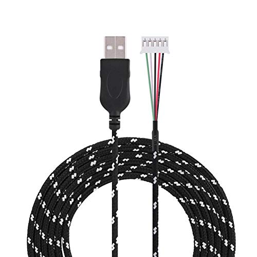 2,2 Meter USB-Mauskabel, geflochtenes Material Mausverlängerung Langlebiges Ersatzkabel für Steelseries Kana Mouse (USB-Anschluss und 5-poliger Anschluss verfügbar)(Schwarz-Weiss) von Yunir