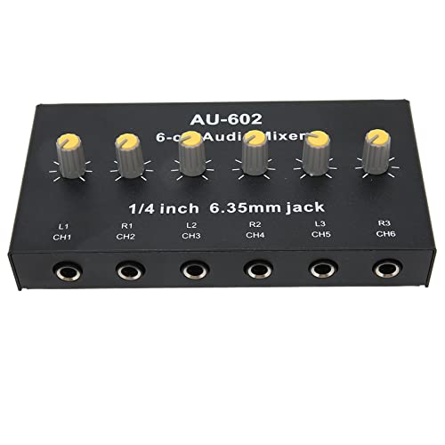 Audio-Mixer, 6 Mono-Kanäle, 3 Stereo-Kanäle, Rauscharmer 6,5-mm-Eingang/Ausgang, Line-Stereo-Sound-Mixer, für Gitarren, Bass, Keyboards, Mikrofon von Yunir