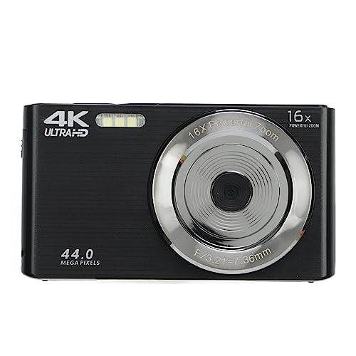 Digitalkamera, FHD 4K 44 MP Digitale Point-and-Shoot-Kamera mit 2,8-Zoll-Bildschirm, 16-fachem Zoom, Anti-Shake, USB-Kabel, Integriertem Fülllicht, Kompakte Tragbare Kamera (Black) von Yunir
