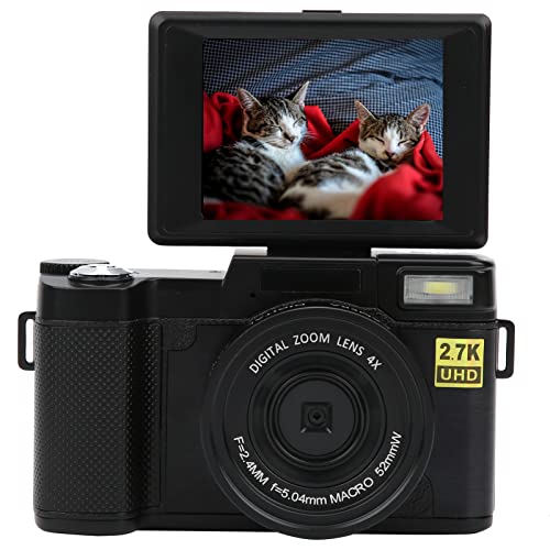 Digitalkamera Vlogging-Kamera, 3-Zoll-LCD 180-Grad-Flip-Screen Digitalkamera 30MP 2,7K HD-Videokamera mit einziehbarer Taschenlampe - USB-Aufladung, für Vlogger, Zuhause, Reisen von Yunir
