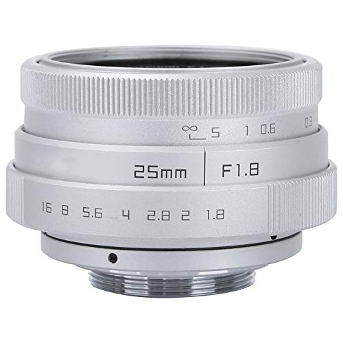 Kamera 25 mm F1.8 Weitwinkelobjektiv, Legierung 25 mm Brennweite, 1: 1,8 Blende CCTV C-Weitwinkelobjektive für Sony Nikon Canon DSLR(Silber) von Yunir
