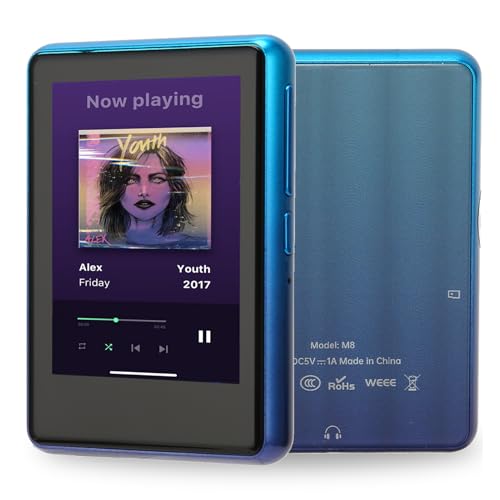 MP3-Player, BT 5.0 256 GB 2,4-Zoll-TFT-Voll-Touchscreen-Musikplayer, mit Kabelgebundenem Kopfhörer, für Windows 98 ME 2K XP Vista 7, für OSX 10 (Black) von Yunir