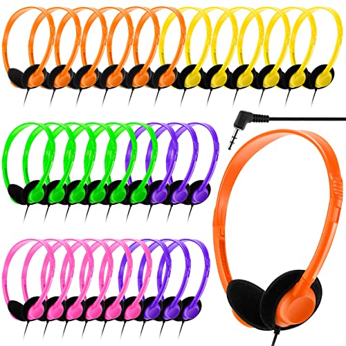 30er-Pack Klassen-Set Kopfhörer für Kinder, Schulkopfhörer über Kopfhörer, farbige Klassenzimmer-Kopfhörer auf Ohren, Jugendliche, Erwachsene (helle Farbe) von Yunsailing