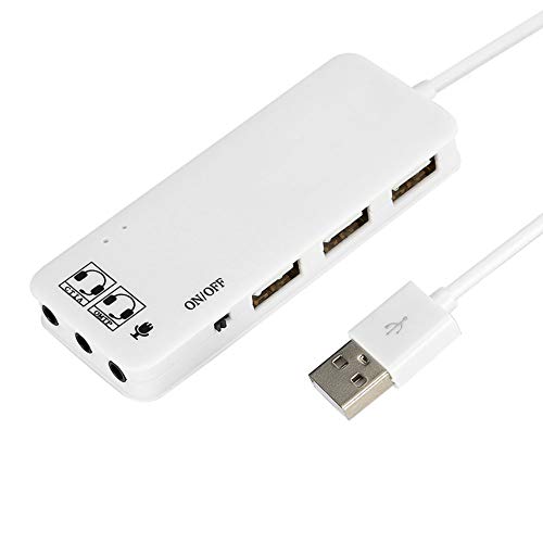 2 in 1 3-Port USB 2.0 Hub + 7.1 Soundkartenadapter, Multi Port Splitter mit 2 Kopfhörer- und Mikrofonanschlüssen, für Mac, für Android, für Windows PC Tablet(Weiß) von Yunseity