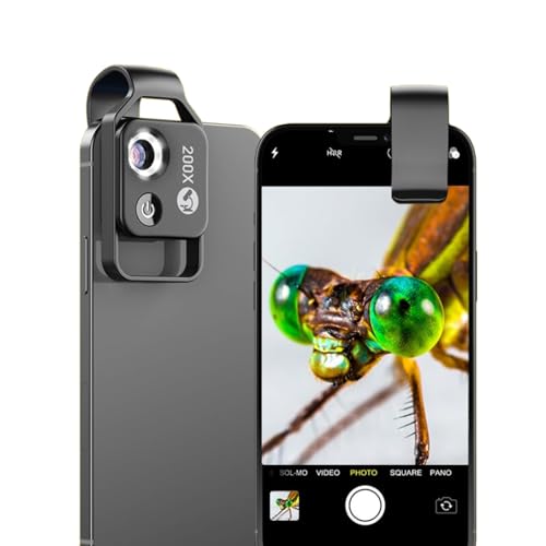 200X Telefonmikroskop, Taschenmikrofon, Kameraobjektivbefestigung mit Universalclip, CPL-Objektiv Eingebettet, für iPhone, Android 99% Smartphones(Schwarz) von Yunseity