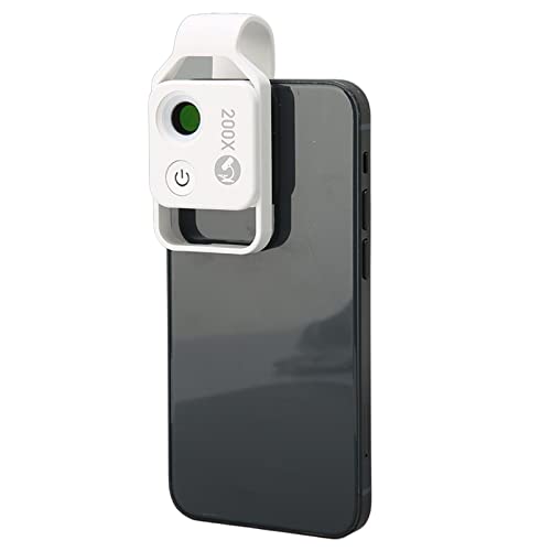 200X Telefonmikroskop, Taschenmikrofon, Kameraobjektivbefestigung mit Universalclip, CPL-Objektiv Eingebettet, für iPhone, Android 99% Smartphones(Weiß) von Yunseity