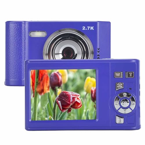 48-Megapixel-Digitalkamera, 2,7K HD, 8-Fach-Zoom, Digitale Point-and-Shoot-Kamera mit 2,8-Zoll-IPS-Display, Tragbare Kleine Kamera für Selfies, Reisen, Aufnahmeleben (Blue) von Yunseity