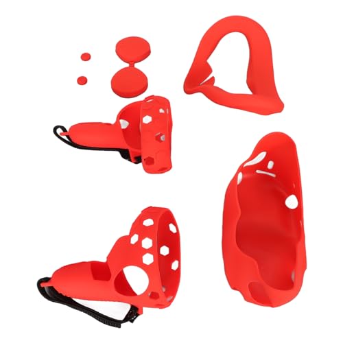 5-in-1-Schutzhüllen-Set, VR-Silikon-Schutzhülle, Präzises Schneiden, Gesichtsschutz, Wärmeableitung, Shakes, Stick-Kappen für VR-Zubehör (Rot) von Yunseity