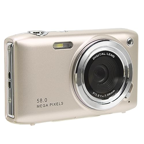 58-MP-Digitalkamera, 2,88-Zoll-16-fach-Digitalzoom-Point-and-Shoot-Kamera, Videokamera mit Gesichtserkennung, Autofokus, Vlogging-Kamera, Unterstützt Stativmontage (Gold) von Yunseity