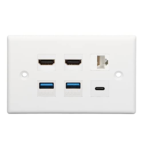 6 Port Wandplattensteckdose, 2xHDMI/2xUSB 3.0/CAT6 Ethernet/Typ C Frontplattensteckdose, Wandfrontplattensteckdose für Projektor, Fernseher, Computer von Yunseity