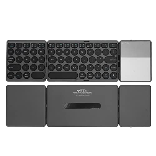 Faltbare Bluetooth-Tastatur, Runde, Dreifach Faltbare Kabellose Tastatur mit 64 Tasten und Touchpad, Ultraschlanke Klapptastatur für IOS/Android/Windows (Schwarz) von Yunseity